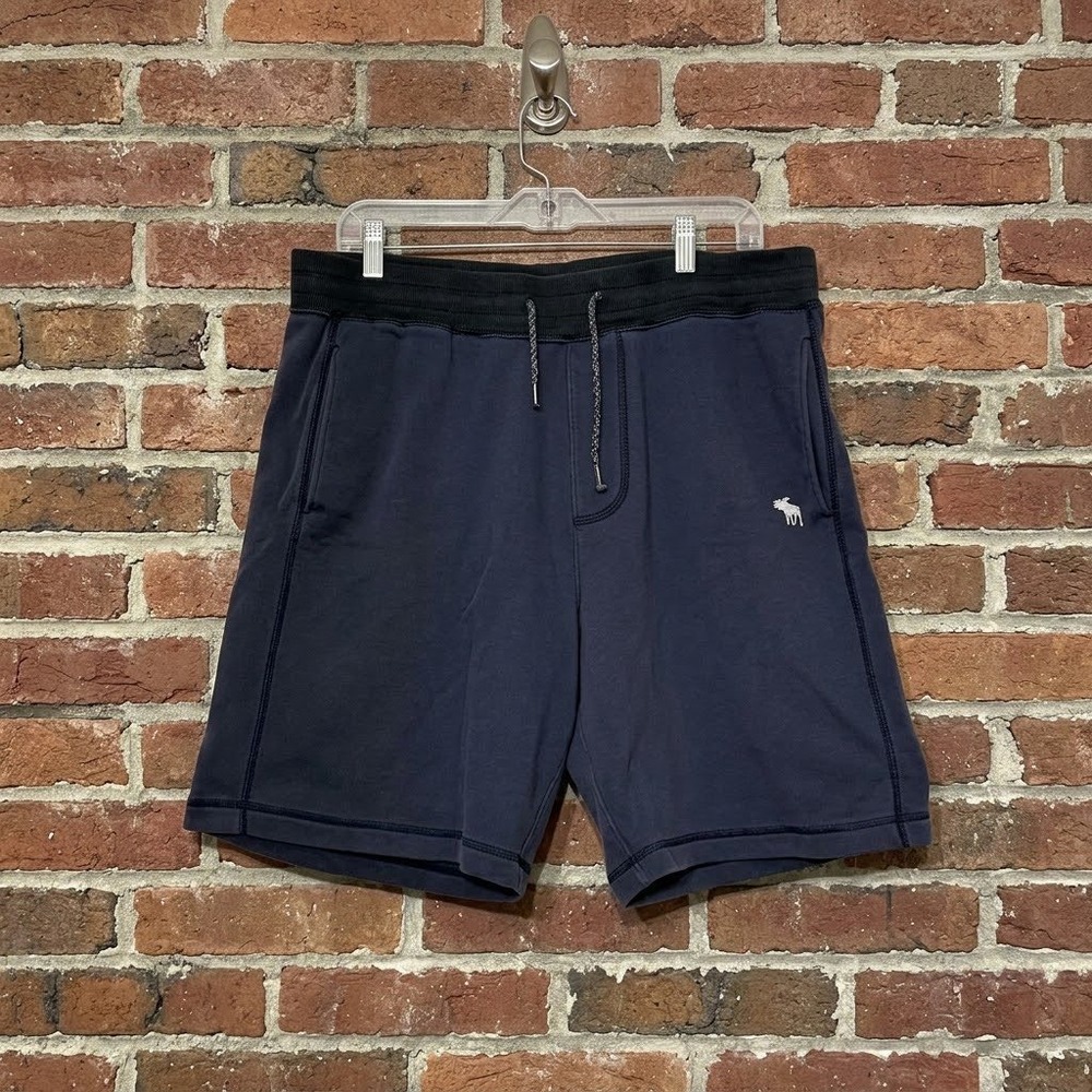 Abercrombie & Fitch Mens Navy Blue Fleece Sweat Shorts Moose Logo Large Comfy